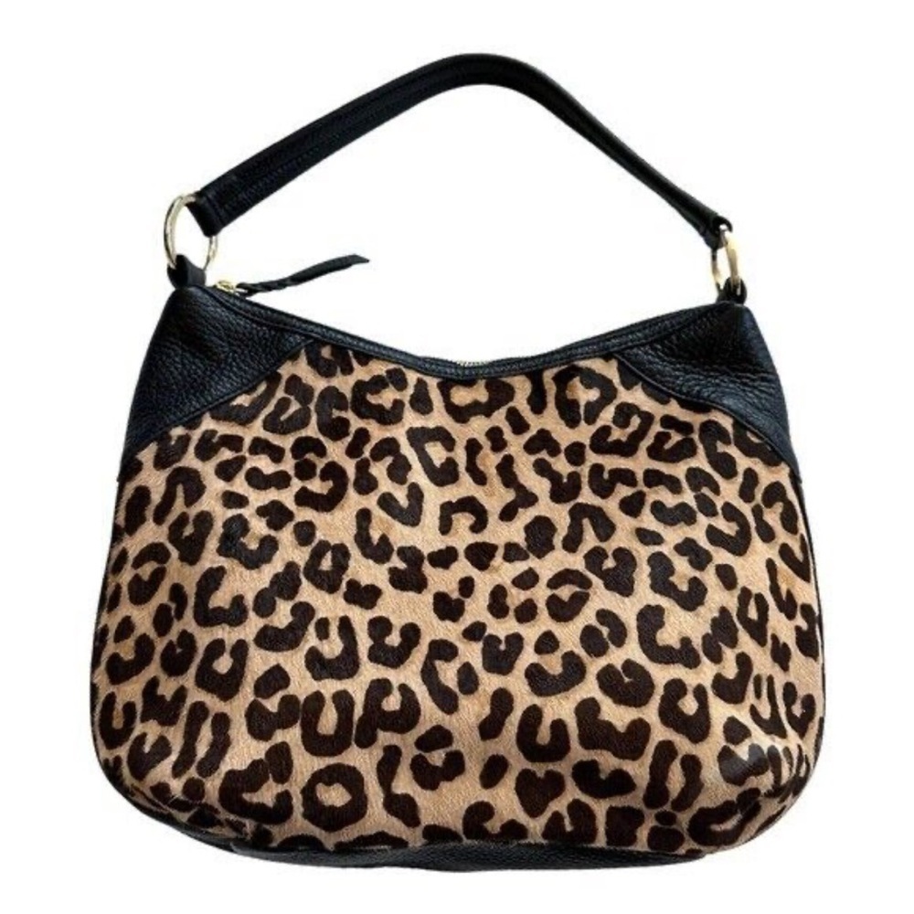 Margot Leopard Print Hobo Bag - Black and Brown